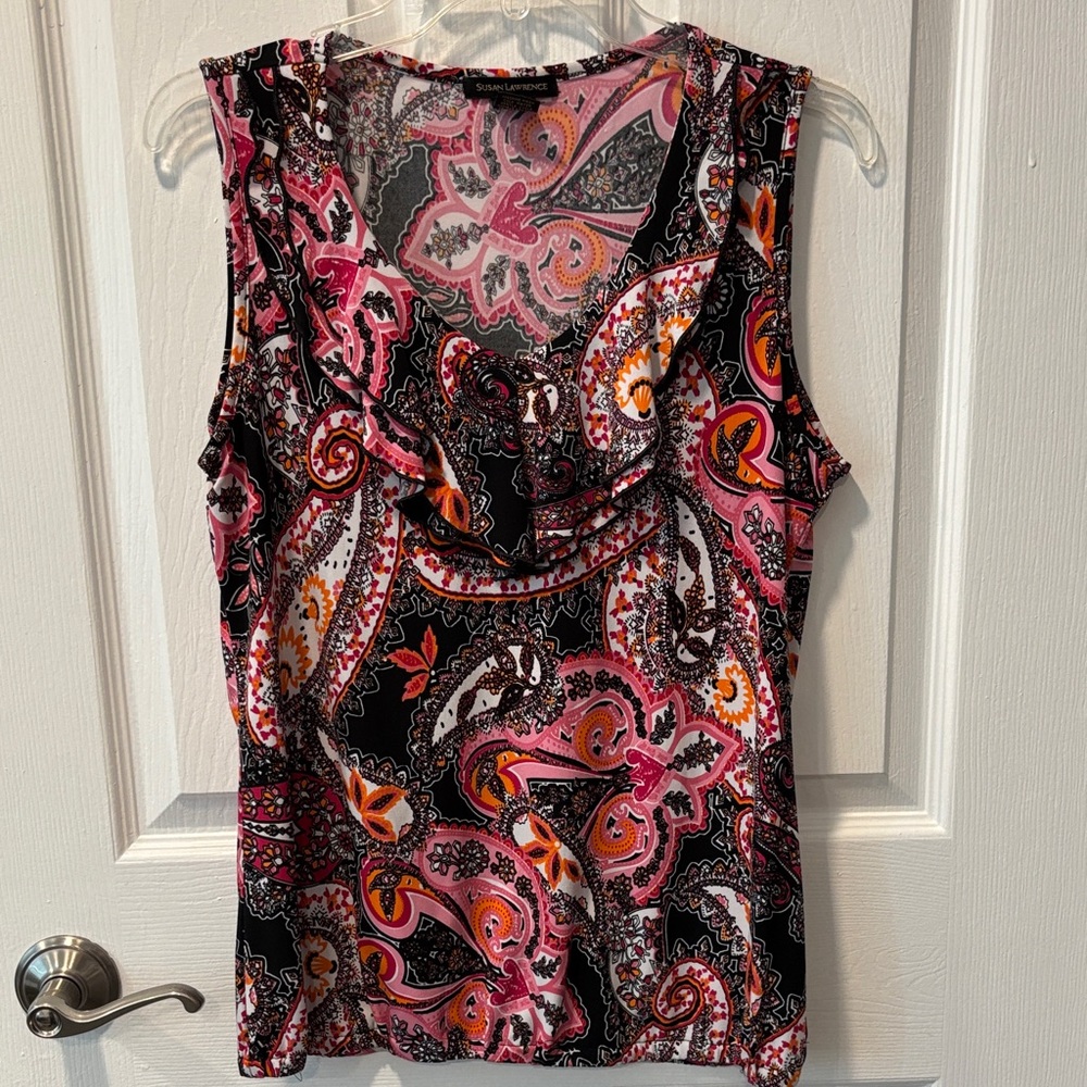 Susan Lawrence Paisley Tank Top - Pink, Black, and Orange